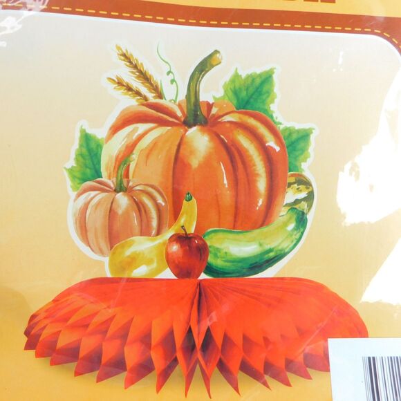 Thanksgiving Honeycomb Lot of 2 Table Center Piece Decors Turkey 13" Pumpkin 10" - Picture 5 of 7